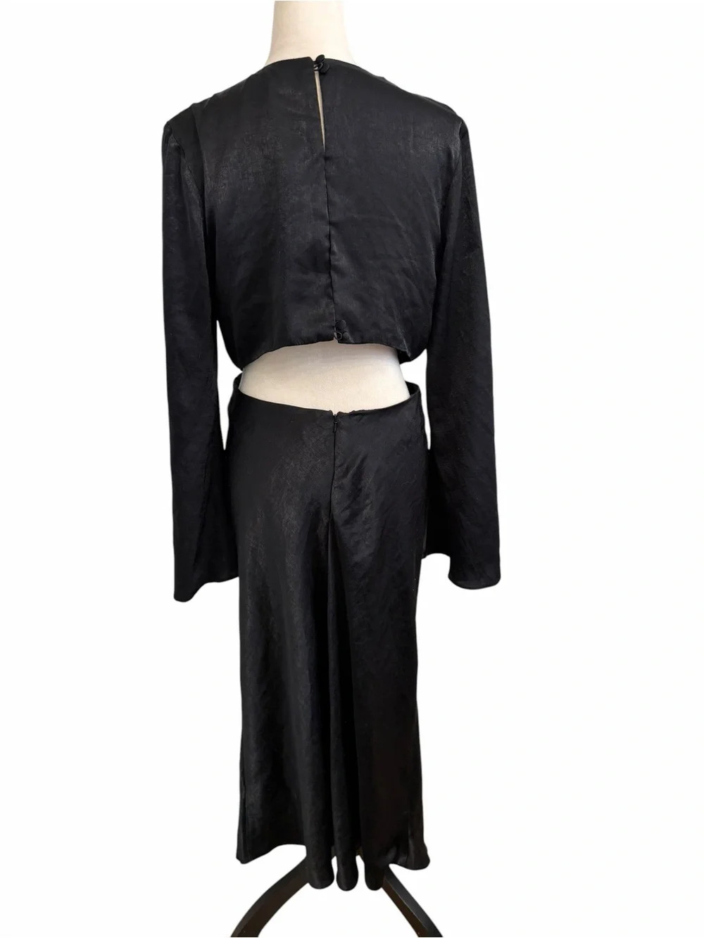 ASOS Black Satin Tie-Front Cut Out Midi Dress - Picture 7 of 9